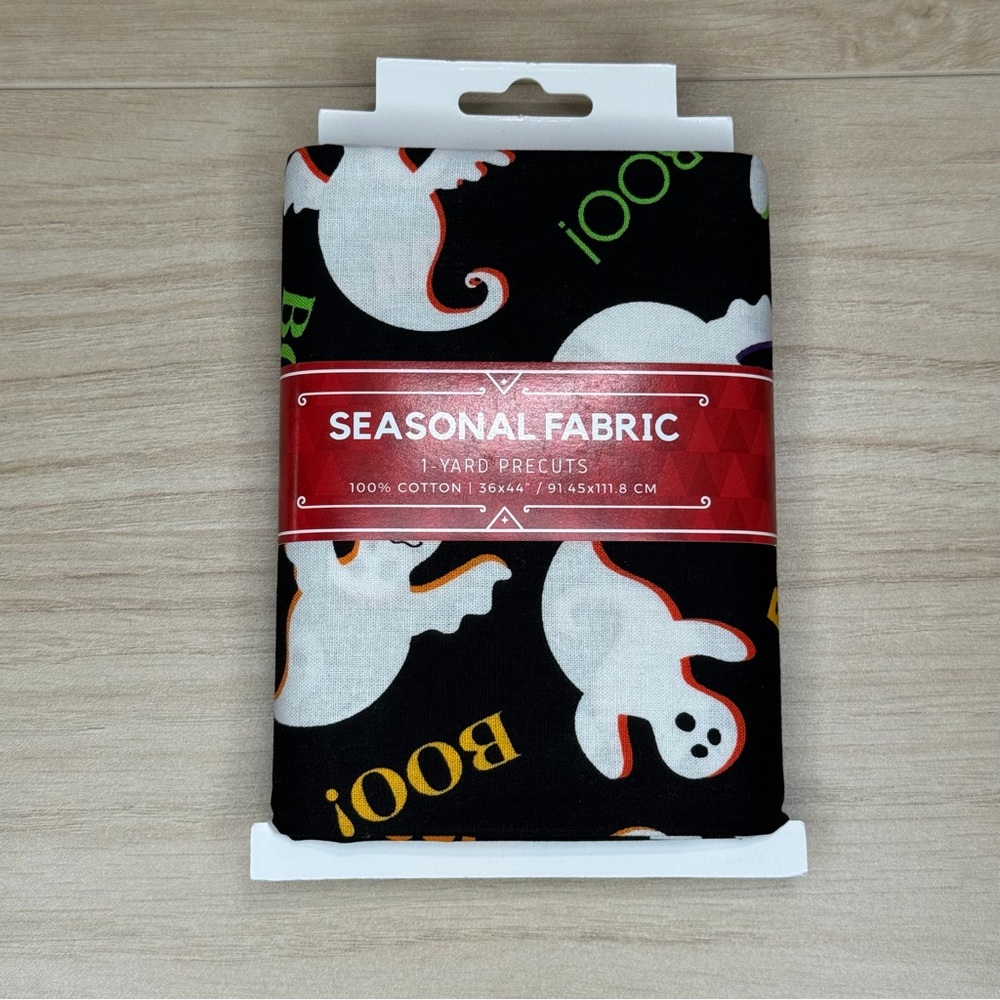 Seasonal Fabric Precut - Black Ghost 'Boo' Cotton by